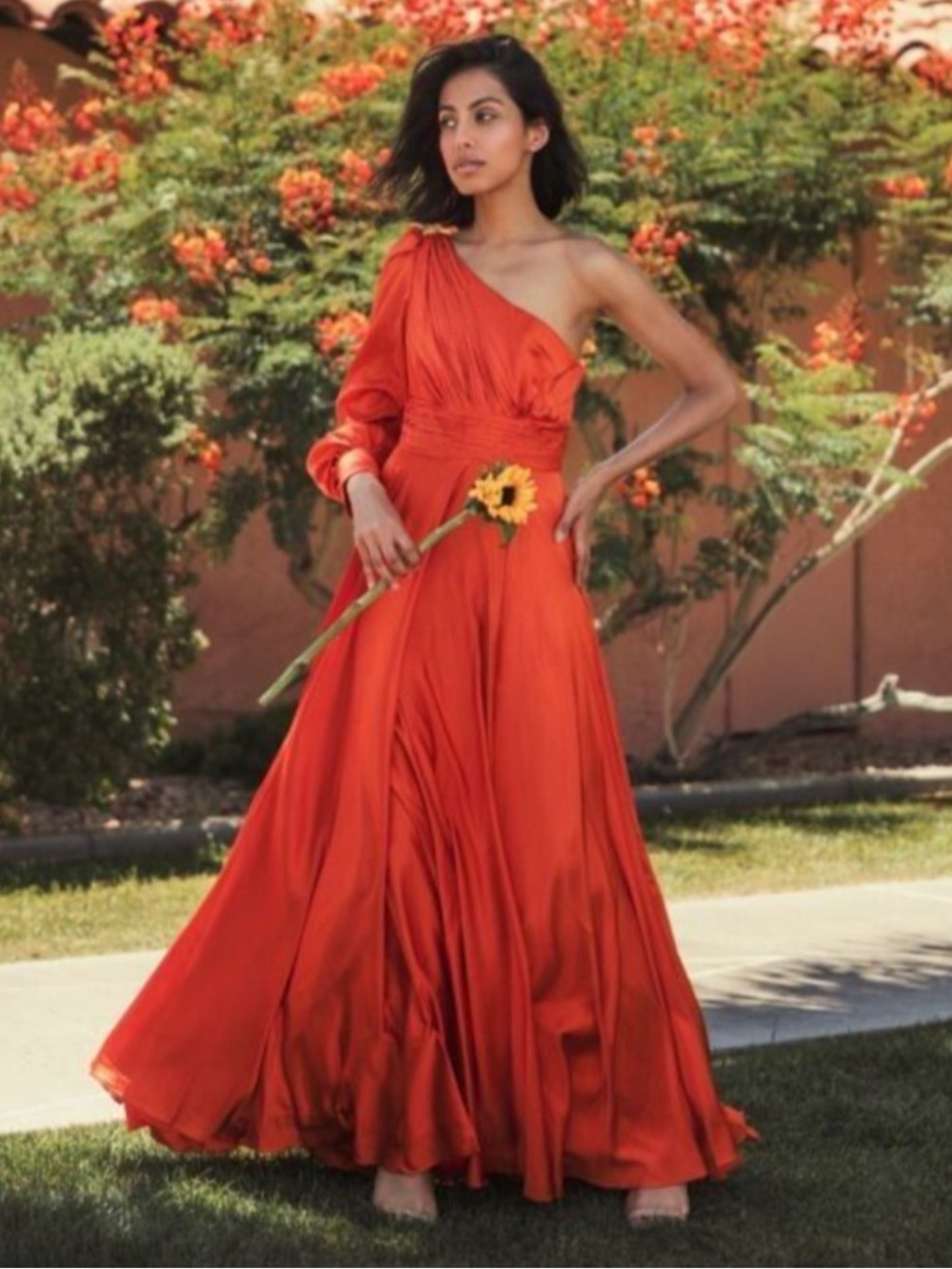 Mac Duggal by Ieena One-Shoulder Gown With Bishop Sleeve - Picture 12 of 14